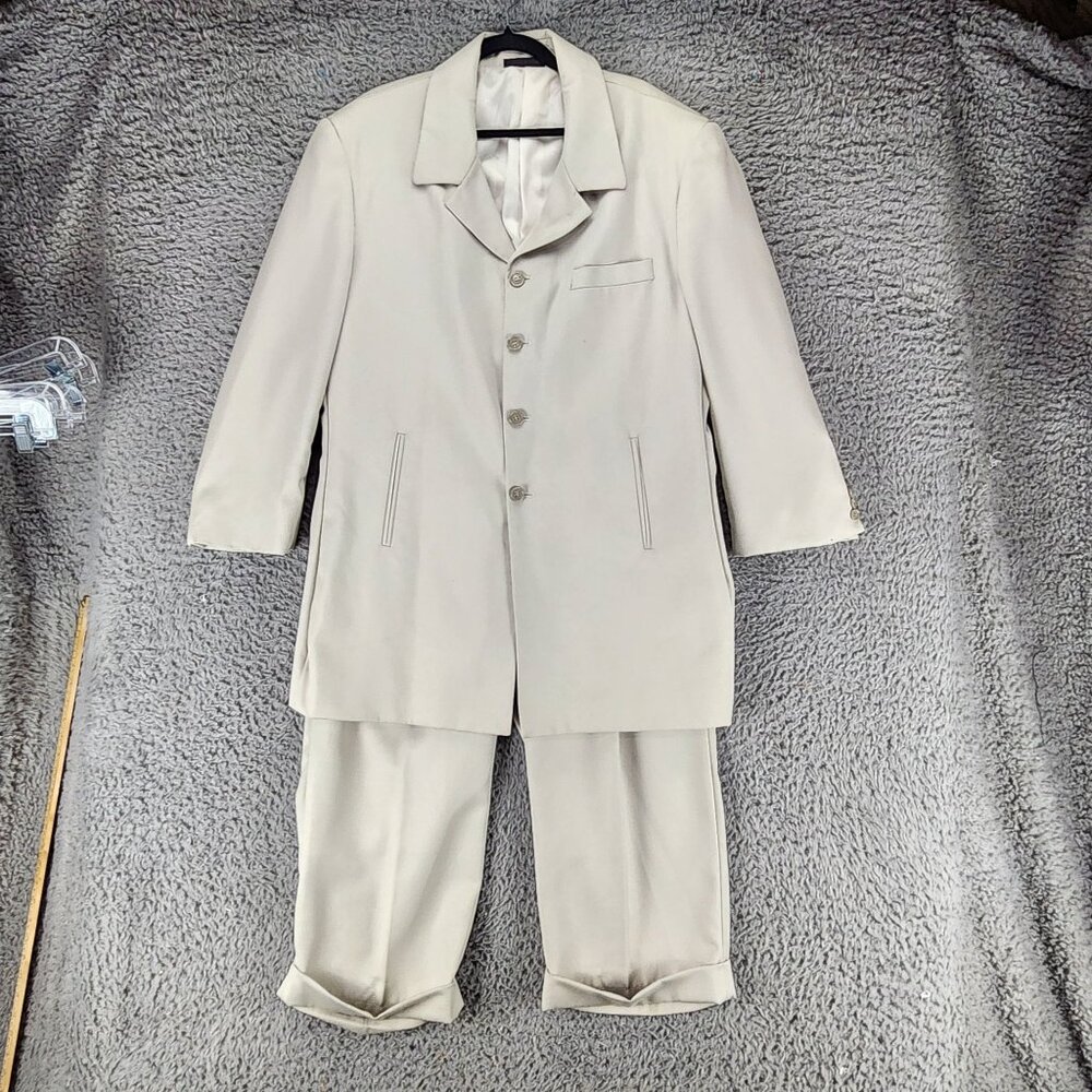 Vitali 2 Piece Suit Mens XL Beige Polyester Viscose Blazer Jacket Pants Set *GUC